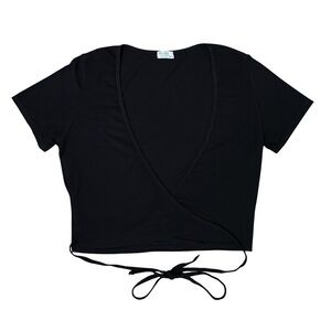 Black John Galt One Size Wrap Tie Crop Top